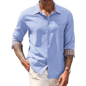 Coofandy Men's NWT Oxford Large with Plaid Accent Long Sleeve Dress Shirt